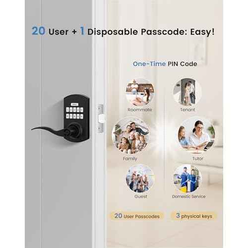 Hidalife Keypad Door Lock with Handle, Keyless Entry for Front Door, Manual Passage Mode, Matte Black