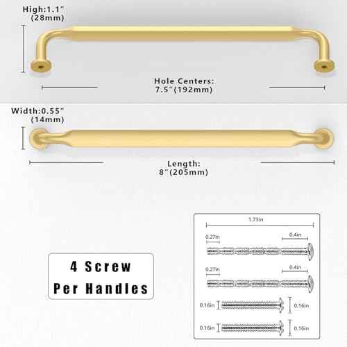 10 Pack Brushed Gold Cabinet Pulls 7.5 Inch(192mm) Kitchen Cabinet Handles Solid Zinc Alloy Cabinet Hardware Drawer Pulls