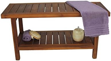 AquaTeak The Original 36" Spa Teak Shower Bench with Shelf & AquaTeak Two-Step Care Kit