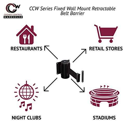 Crowd Control Warehouse - CCW Series WMB-125 Fixed Wall Mount Retractable Belt Barrier - 11 Foot with Black Steel Case (Red"Caution: DO NOT Enter" Belt