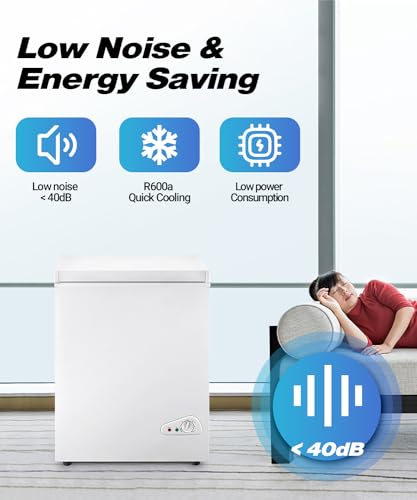 Mini Chest Freezer 3.5 Cu.Ft, Small Top Door Deep Freezer with 7 Adjustable Temperature, Removable Basket, Low Noise for Home, Apartment, Open Garage, Kitchen White