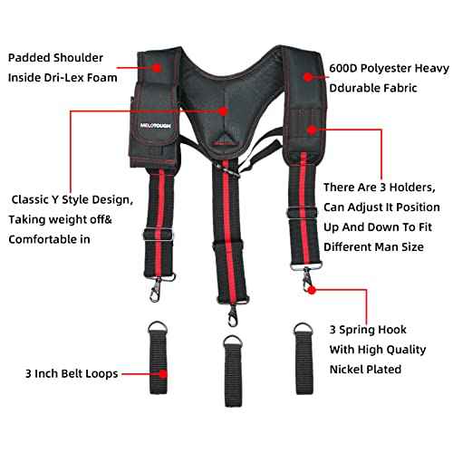 MELOTOUGH Tool Belt Suspenders for Work Belt Suspenders Heavy Duty Padded Suspenders for Electrician/Construction/Farmer