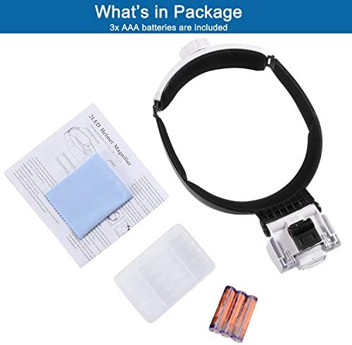 Headband Magnifier with LED Lights – Hands-Free Magnifying Visor for Close Work, Crafts, Jewelry, Watch Repair and Hobbies