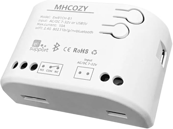 MHCOZY WiFi Smart Switch Relay Module for Home Automation,Add WIFI to access control garage door,eWelink app Remote Dry Contact,Compatible with Alexa,Google assistant (1CH WIFI Bluetooth)
