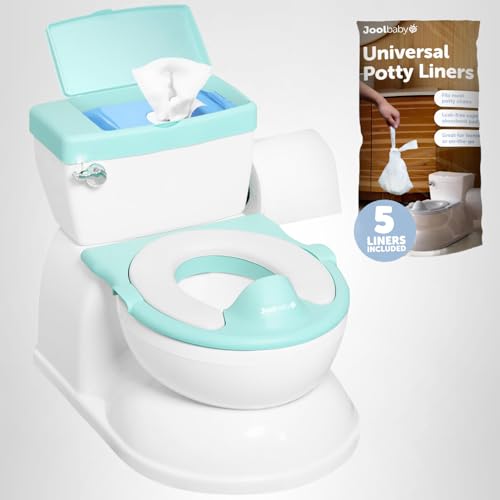 Real Feel 2-in-1 Potty with Wipes Storage, Flushing Sounds & Disposable Liners - Realistic Toilet - Easy to Clean & Assemble - Jool Baby (Aqua)