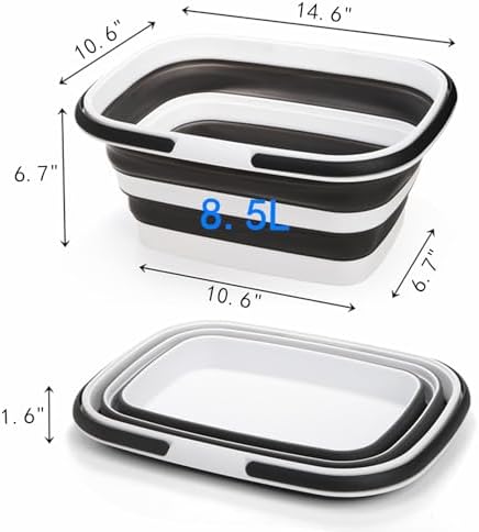 Cididu 2 Pack Collapsible Tub with Handle, Rectangular Handy Basket/Bucket, 8.5L Portable Outdoor Picnic Basket Crater, Foldable Camping Sink, Wash Basin for Washing Dishes, Hiking and Home
