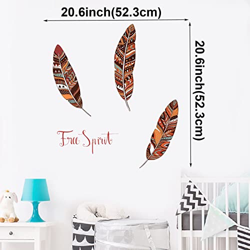 Maydahui Native American Indian Feather Wall Sticker (20.6x20.6 Inch) Full Spirit Quotes Nordic Style Feather Wall Decals for Car Laptop Wall Home Decor
