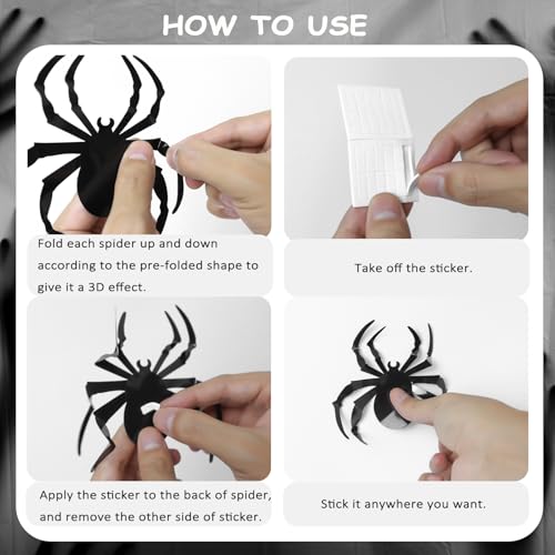 72Pcs Spider Stickers Decorations Black 3D Spider Decals for Wall Window Door Indoor Home Party Classroom Office Decor
