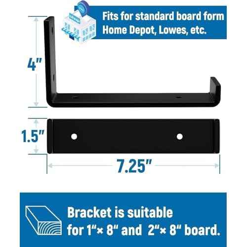 LEOPO 8 inch Shelf Brackets 12-Pack ,1/5 inch Thick Heavy Duty Industrial Bracket for DIY Floating Shelf Support, Black Coated Wall Shelf Support, 7.25¡± x 4¡± x 1.5¡±