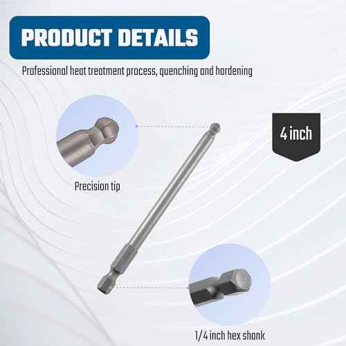 Ball End Hex Head Metric Allen Wrench Screwdriver Bit Set 5PCS 2.5mm 3mm 4mm 5mm 6mm 1/4 Inch Hex Shank 4 Inch/100 mm Length S2 Steel with Magnetic for Power Screwdriver Drill Impact Driver