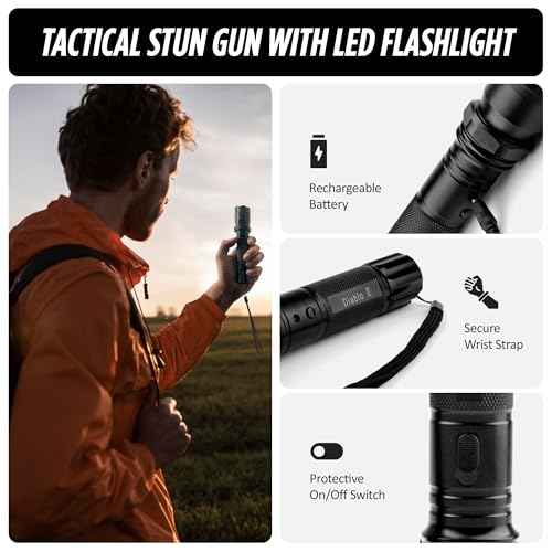 Guard Dog Security Diablo 2 Tactical Stun Gun For Self Defense with LED Flashlight for Men, Women, Police Strength Power, Concealed Technology, Rechargeable Battery, Free Holster, Car Charger Included