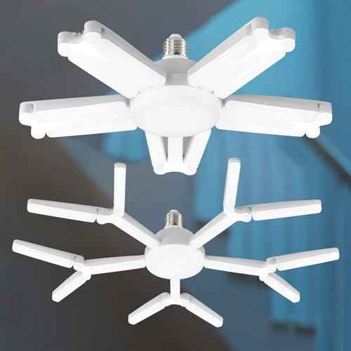 2 Pack Garage Light Super Bright 6500K LED Ceiling Lamp Deformable Screw in E26/E27 Shop Light for Workshop Basement Attic Warehouse