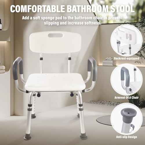 Swivel Shower Chair for Seniors, 400 lbs Heavy Duty, Blue, Aluminum, Bath & Shower Safety Seating