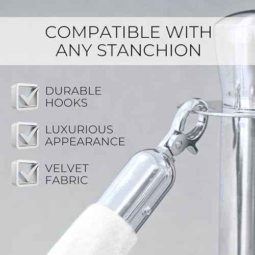4PCS White Velvet Rope 5FT ? Soft Velvet Ropes with Silver Snap Ends Stanchion Set for VIP Rope Barrier Event Crowd Control