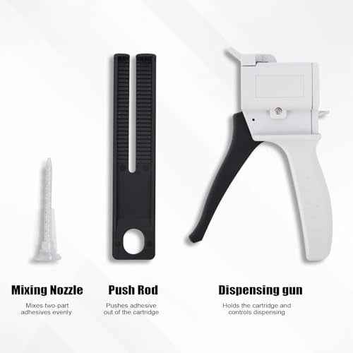 Dispensing Gun Kit, 50ml 1:1/1:2 Ratio Manual Epoxy Mixing Dispensing AB Gun, Used For Extruding two-component Adhesive with a Specification of 50ml, Static Mixer Nozzles Included