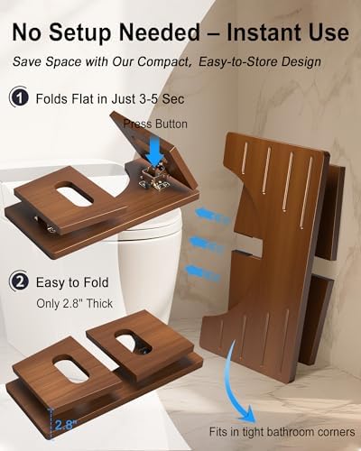 Foldable Toilet Stool, 7 Inches Bamboo Toilet Stool Squat for Adults, Collapsible Poop Stool for Bathroom, Potty Step Stool with Non-Slip Strip (Tawny)