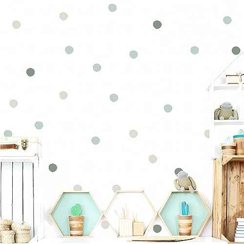 Gray Light Green Light Brown Polka Dot Wall Stickers, sacinora DIY Circle Wall Decals Removable Vinyl Peel and Stick for Kids Closet Refrigerator Living Room Bedroom Children's Room Sofa TV Background