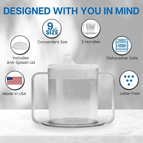 Providence Spillproof 9oz Adult Sippy Cup with 2 Handles - Independence Sip Cups for Adults for Limited Mobility - Handicapped Accessories - Handicap Cups for Elderly Care - Made in the USA - 10 pack