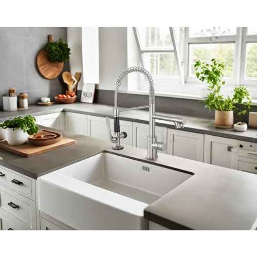 Commercial Kitchen Faucet with Pull Down Sprayer, Stainless Steel Kitchen Sink Faucet with Deck Plate, Single Handle Spring Kitchen Faucets (Brush Nickel)