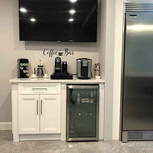 Coffee Bar Quotes Wall Decals Art Stikcer Decoration Vinyl House Home Bedroom Decor Wall Art Design YMX67 (42x12cm, Black)