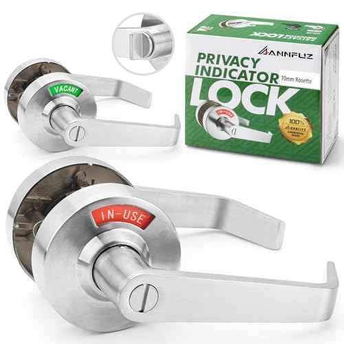 Privacy Keyless Door Handle Lock with in-Use Vacant Indicator for Men/Women Restrooms,Commercial Grade,Vacancy Occupied Sign Bathroom Lever Door Lock,Perfect for Public Washrooms,Satin Nickel