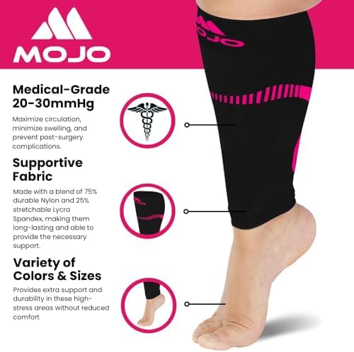 Mojo Compression Socks Footless for Women and Men 20-30mmHg - Extra Wide Plus Size Calf Sleeve - A604
