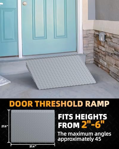 VNN Door Threshold Ramp, Threshold Ramps for Doorways, Ideal Entry Handicap Ramp for Elderly Wheelchairs, Carts, Scooters and Walkers, 27.6" L * 37.4" W Door Ramp (Alloy Iron, 800LBS)