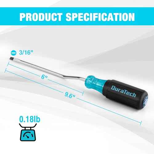DURATECH Screwdriver, 3/16" Flat Head Screwdriver with Crank-Action Handle, Premuim S2 Steel, Quick Rotating Screwdriver with 6" Shank Spins Screws Fast with One Hand