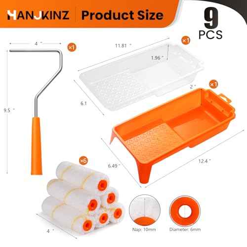 9 Pcs 4 Inch Small Paint Roller Kit with Microfiber Paint Roller Covers, Paint Tray with Liner, Mini Paint Roller for Painting Wall, Door, Cabinet