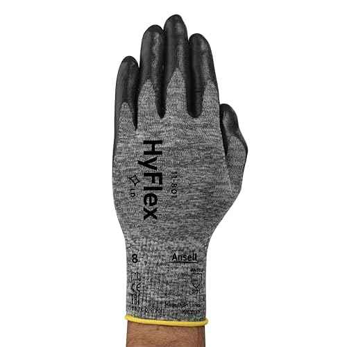 Ansell HyFlex 11-801 Nylon Glove, Black Foam Nitrile Coating, Knit Wrist Cuff, Medium, Size 8 (Pack of 12)