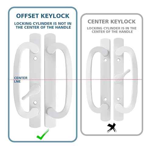 Keyed Sliding Patio Door Handleset, 45¡Æ Keyway, 3-15/16" H.C., Fits 1-3/8" to 2" Thick Doors, Non-Handed, White Diecast, Offset Position with Mortise Lock and Keeper£üOff Center Thumb Latch