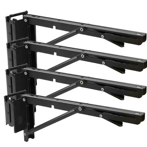 12 Inch Double Fittings E Track Shelf Bracket - Durable Hinged Collapsible Table Brackets - 4 Pack Black Powder Coating E-Track Accessories for etrack Workbench Shelves