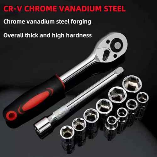 YWHWXB 1/4 Inch Ratchet Socket Wrench Set, Metric Socket Set with Quick Release Reversible Ratchet Wrench and Extension Bar, Metric SAE Mechanic Tool Kit,12 Pcs