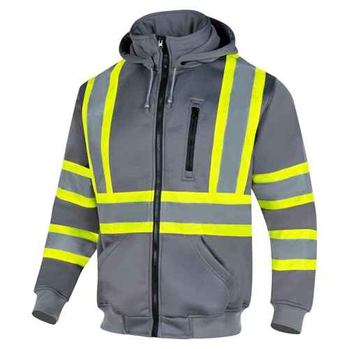 VENDACE High Visibility ANSI Class 1 Reflective Safety Fleece Sweatshirt Hoodie for Men with Detachable Hood(Grey,XL)