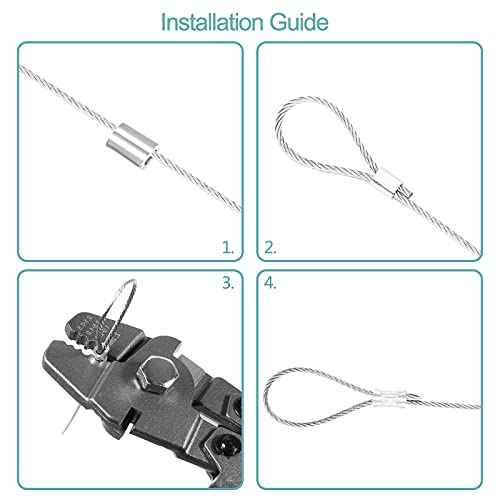 Stainless Steel Wire Cable Crimping Tool Kit, Cutter &Crimper Plier, 100FT 304 Wire Rope, 100pcs Aluminum Sleeves Stops Complete Kit (1/16'' Stainless Steel Cable Kit)