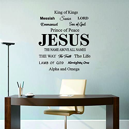 Jesus Wall Decal - Religious Quotes and Lord Lettering Sticker - Removable PVC Wall Decor for Church, Living Room and Study - (son of godsavioremmanuellamb of godAlpha and Omega~KIing of