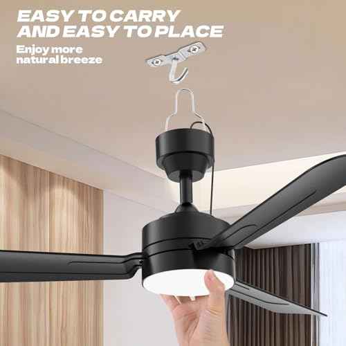 Ceiling Fans with Lights,36" LED Fan Light Hanging with Hook,Plug in Ceiling Fan Light,Hook Type Ceiling Fan,40W,3000-6500k,Remote Control,Portable Fan for Camping Bed,Patios,(Black)