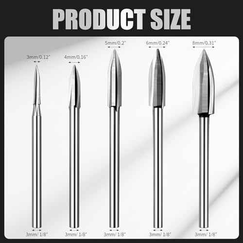 Wood Carving Tools for Rotary Tool, 5Pcs Engraving Drill Accessories Bit Wood Crafts Grinding Woodworking Tool with 1/8¡± Shank-DIY Wood Carving Tools Accessories