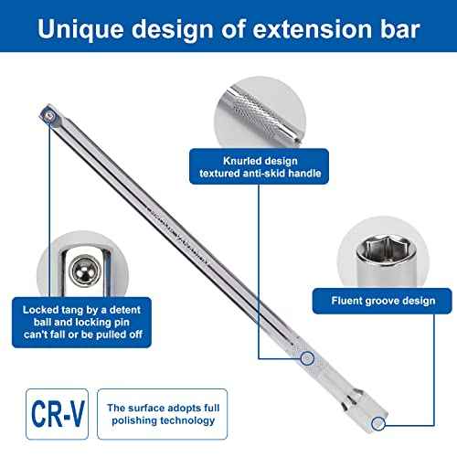 3 Pieces 3/8 Inch Drive Socket Extension Set Includes 3 6 10 Inch Extensions Premium Chrome Vanadium Steel with Mirror Finish