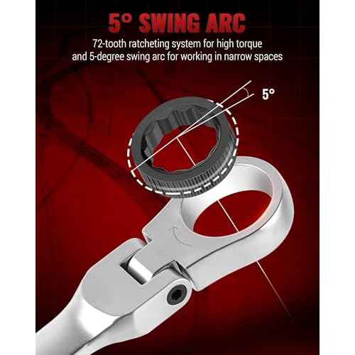 6 Pcs 8-19 mm Extra Long Ratcheting Wrench Set, 6-Piece Flex Head Ratcheting Wrench Kit, Metric Double Box End Wrench with 72-Teeth & 12 Point
