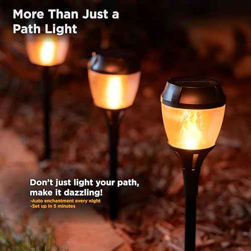 Solar Path Lights Outdoor Waterproof - Realistic Flickering LED Flame, IP65 Pathway Lights Solar Powered Warm Light for Garden and Walkways, Ground Stake Included for Easy Setup (6 Pack)
