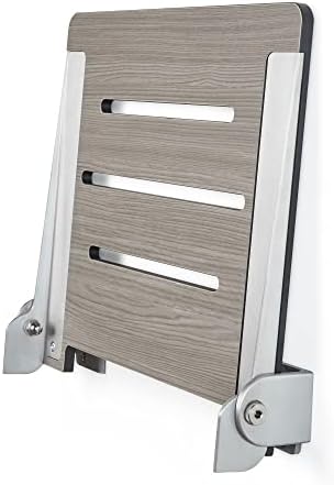 Sechrome 18 inch Silhouette Slimline Folding Wall Mount Shower Bench Seat, Gray Weathered Ash Seat with Silver Frame