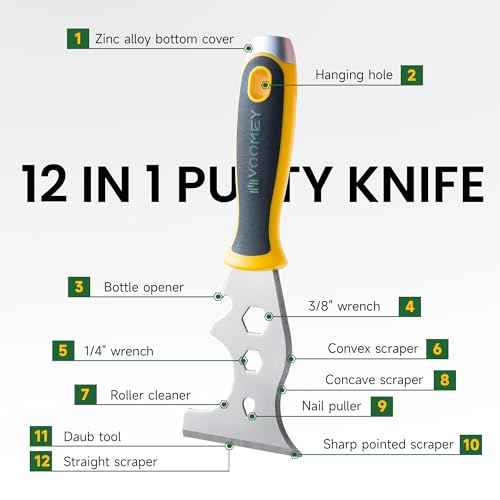 Voomey 12-In-1 Paint Scraper Tool, Multifunctional Putty Knife, Spackle Knife, Carbide Metal Scraper Used for Cleaning Paint Rollers, Removing Wall Cracks