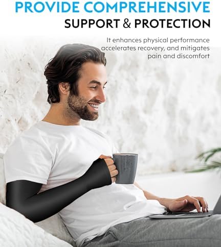 KEKING Lymphedema Compression Arm Sleeve with Gauntlet for Women Men, 20-30 mmHg Medical Graduated Compression Arm Brace, Full Arm Support Brace for Pain Relief, Arthritis, Swelling, Single Black 3XL