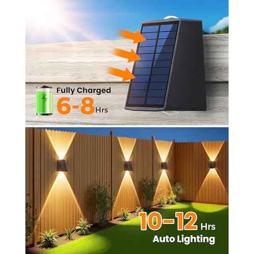LUHLEE Solar Wall Lights Outdoor, 2000mAh 3000K Wall Sconces,Up and Down Lighting,IP65 Waterproof Solar Outdoor Lights for Wall House Fence Patio Porch Garage Yard (Warm White, 4 Pack)