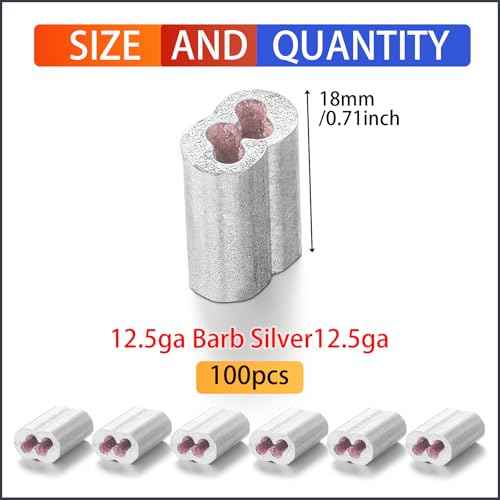 100 Pack Barbed Wire Crimp Sleeves Gritted Crimping Sleeve 2-3 Silver Provides Superior Wire Gripping Quick Splice in Line Strainer Loops for 12 1/2 Gauge