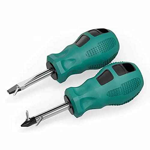 Buspoll Rubber Anti-Skid Handle Stubby Screwdriver Set, 6mm x 38mm Slotted/Phillips, Magnetic Head