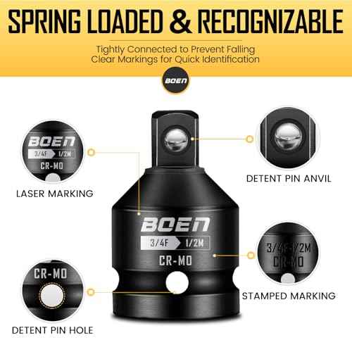 boen 2-Pieces Impact Socket Adapter and Reducer Set, 1/2"F to 3/4"M Adapter & 3/4"F to 1/2"M Reducer, Standard Square Driver & Wrench Conversion Kit, CR-MO Steel