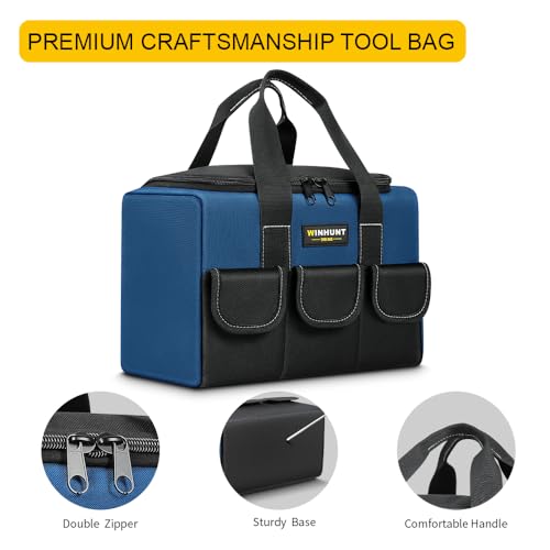 3 Pack Heavy Duty Tool Bags, Wide Mouth Tool Storage Bag with 5 Pockets, 12 inch Small Tool bag for Electricians, Maintenance Workers, Plumbers, Household use