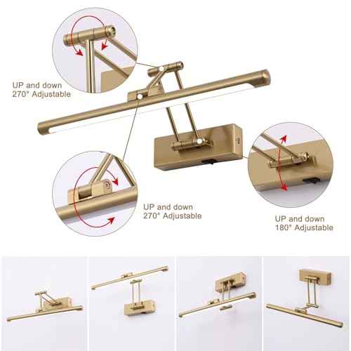 Battery Picture Lights for Wall, Rechargeable Gallery Light Wireless Art Display Lights with Dual-Rods Swing Arm Brass Painting Light with Remote & Timer 3CCT Dimmable Wall Sconces for Portrait 16¡±